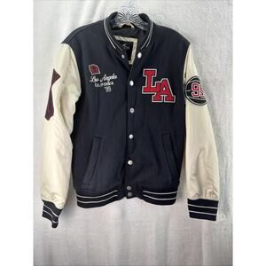 Hollister Varsity Bomber Jacket Mens Small Black Rose Los Angeles Cali Coat 90s